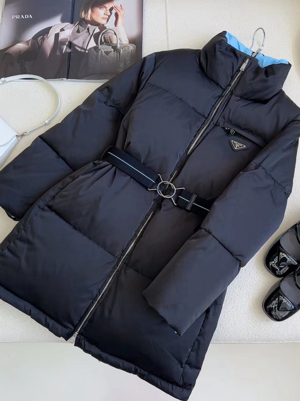 ✨Prada Black Belted Midi Puffer Coat